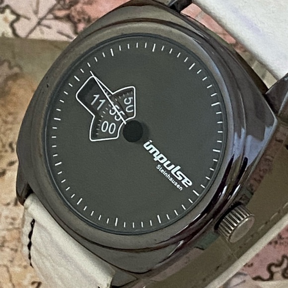 Steinhausen Other - COOL Steinhausen Impulse Retro Jump Hour Watch White Leather Band New Battery